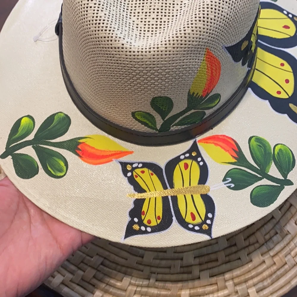 Hand Painted Butterfly and Flower Hat